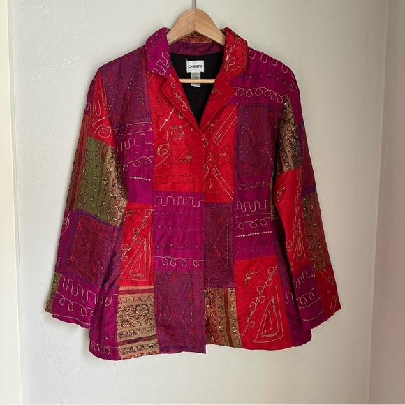 Vintage Chico's Patchwork Embroidered Beaded Embroidery Jacket Size: 1 - Picture 13 of 13
